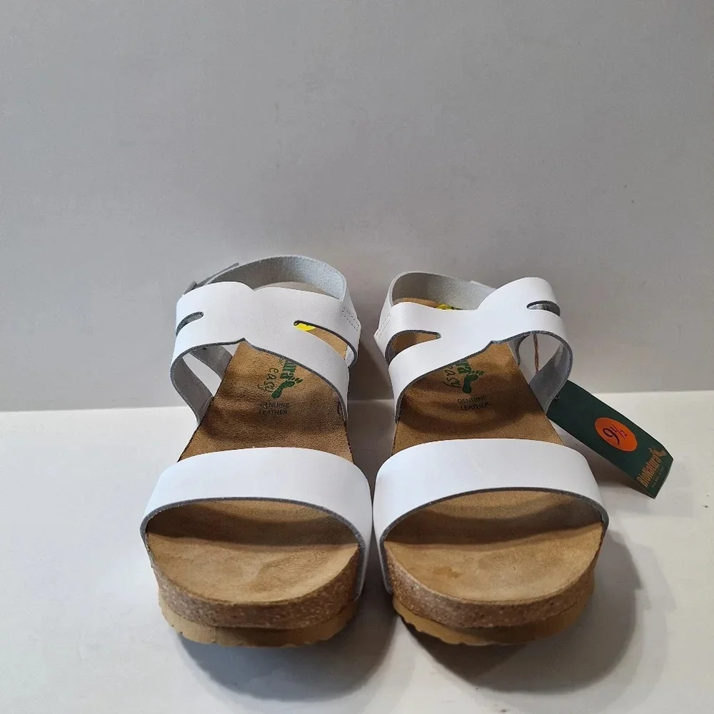 BioNatura Easy NEW White Tan Riviera Leather Preppy Platform Cork Wedges 9.5